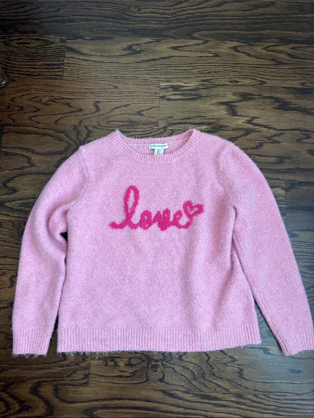 cupcakes & cashmere Pink Crewneck Sweater with Hot Pink 'love' Script and Heart